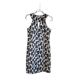 MICHAEL KORS Party Cocktail Sheath Dress Black White AnimalPrint Sleeveless Sz 6